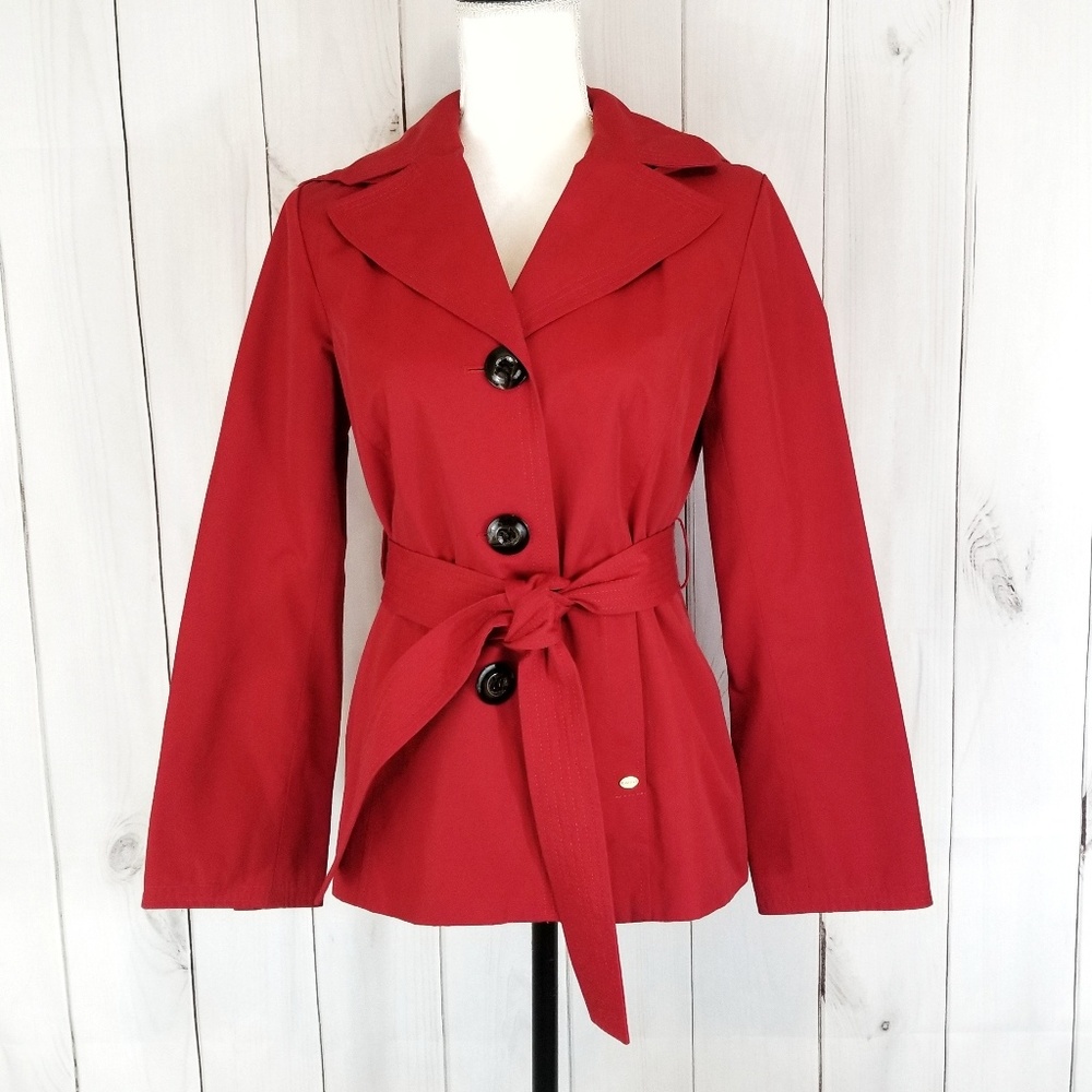 Ellen Tracy Button Down Tie Waist Hooded Jacket - Picture 1 of 7